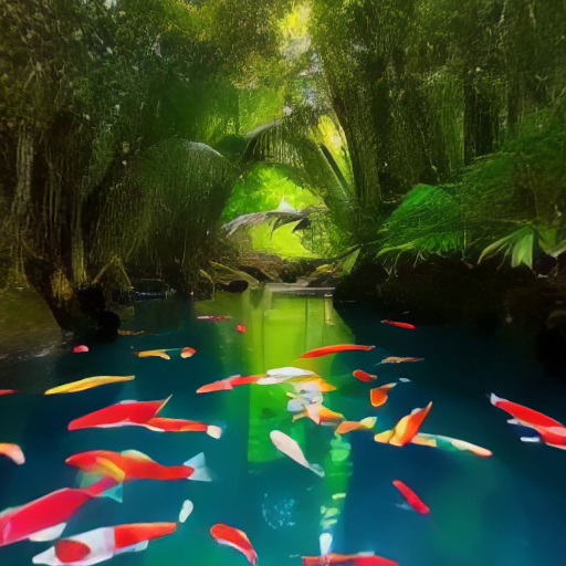 a serene pond filled with colorful koi fish